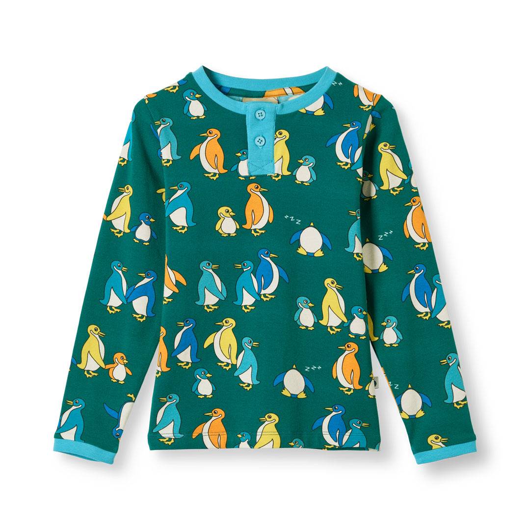 Wagener langærmet bluse med pingviner - Petroleum Green / 4-5