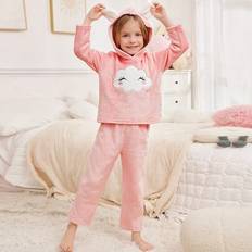 2st/set tjejer höst/vinter varm fleece moln broderi huvtröja och byxor, mjuka och bekväma syskonkläder (2 set säljs separat) - Rosa (6Y,7Y,4Y,5Y)