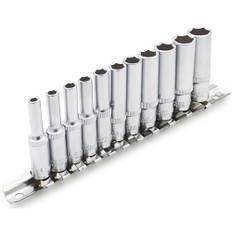 DAKCOS 11 st långa hylsor i 1/4 (6,35 mm) 4–13 mm sexkantig hylsa på metallskena, CR-V, 50 mm lång