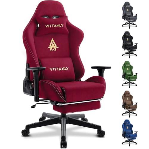 Vittanly Luxuriöser Wildlederimitat Gaming Stuhl, Bürostuhl, Weinrot