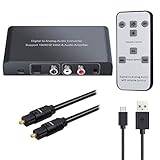 Neoteck DAC-omvandlare 192 kHz digital till analog ljudomvandlare optisk koaxial toslink till analog stereo L/R RCA med 3,5 mm uttag stöder volymkontroll tyst ström PÅ eller AV med IR-fjärrkontroll