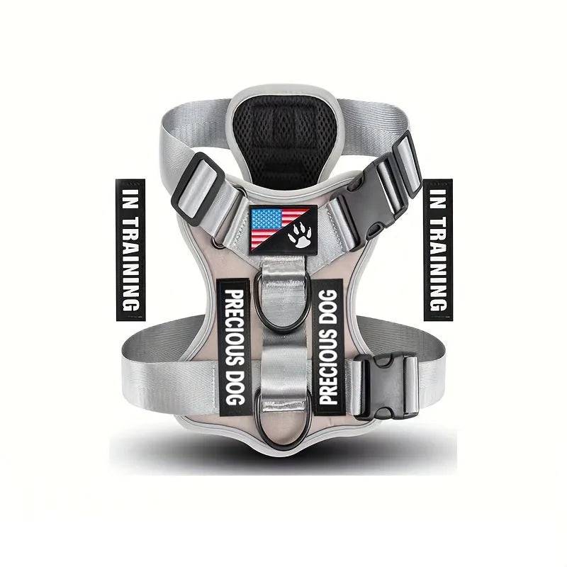 Reflective Dog Vest Harness with 5 Customisable Patches - ALL GRAY / M (M)