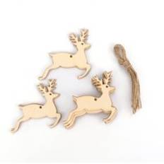 10 st / uppsättning blandad formad trä xmas diy hantverk hjort ängel julgran träflis hängande hängsmycken ornament fest dekorationer - Hoppande rådjur