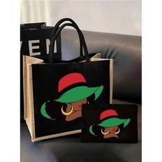 2pcs/Set Lightweight Tote & Matching Makeup Bag - Water-Resistant, Easy-Clean Fabric With Multiple Pockets For Shopping, Travel, Beach,Teacher'S Thank - Black - 1 Small Bag (excluding Large Bag),1 Large Bag (excluding Small Bags),Big Bag + Small Bag