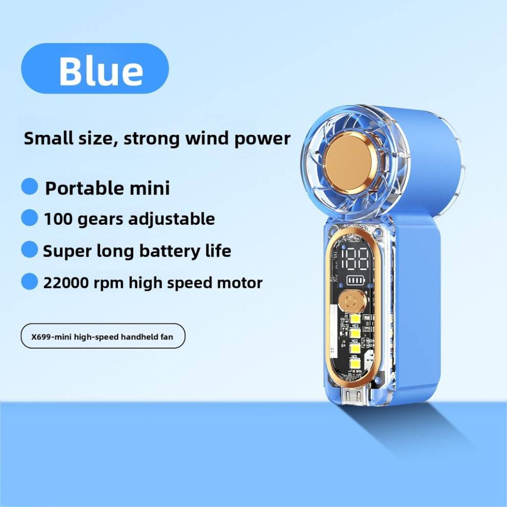 (Blue)Rechargeable Portable Handheld Fan With Multiple Speed Levels And Quiet Operation Travel For