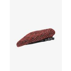 Ganni Woven Beret Check Racing Red