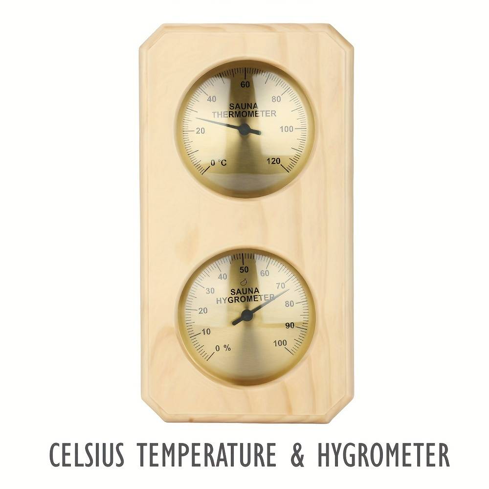 TEMU 1pc Sauna Thermo-hygrometer 2-in-1 Indoor Humidity Temperature Meter, Wood/ Stainless Steel Material, / Temperature