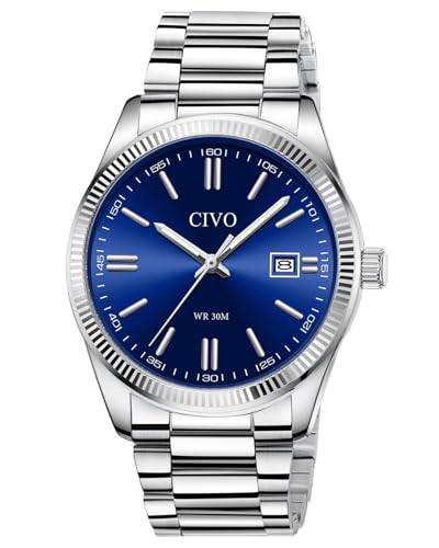 CIVO Herren Uhr Edelstahl Armbanduhr: Einfach Business Wasserdicht Uhren für Männer Blau - Analog Quarz Herrenuhr mit Leuchtend Datum