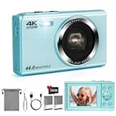 Digitalkamera, LAMA 1080P FHD 44 MP barn vloggkamera med 32 GB SD-kort, 16 x digital zoom kompakt kamera med 2 batterier, 2,4 tum LCD-skärm minikamera för barn, pojkar, flickor, tonåringar blå
