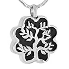 QJZM Urna halsband rostfritt stål livets träd smycke minneskremering aska medaljong minne älskade urna halsband-silver_10 st hängkedja