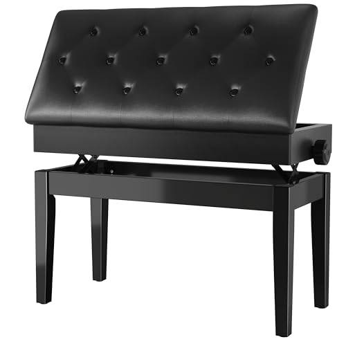 MAMIZO Pianopall justerbar höjd 72 x 33 x 48 – 58 cm, pianobank med förvaringsutrymme, pianobänk med PU-läderkudde, keyboardbänk, pianostol, pianobänk, kan belastas upp till 200 kg, med 4 st ben