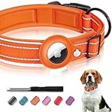 Airtag hundhalsband, AirTag halsband nylon vadderad [bredd], reflekterande AirTag hund justerbar för stora/medelstora/små hundar (S, orange)