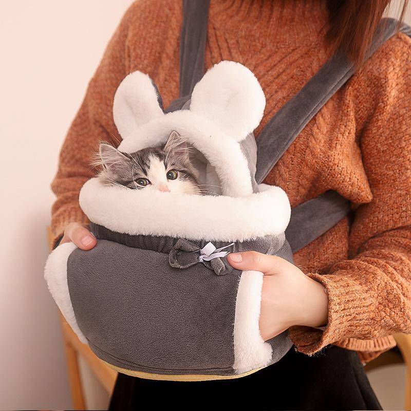 Härlig Husdjursbärande Hund Katt Transportryggsäck Varm Plysch Resväska Bröstväska Ventilerande Katt Djurtransportryggsäck