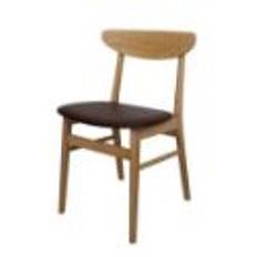 Farstrup 210r Spisebordstol SH: 47 cm - Hvidolieret Eg / Mørkebrunt Læder
