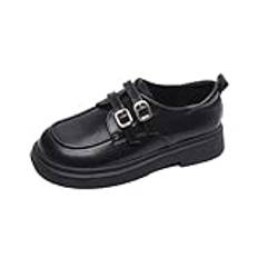 Kvinnors Chunky Platform Brogues Oxford Bekväm Retrostil Med Mjuk Sula Vintage Girls College Studentskor(Black,37 EU)