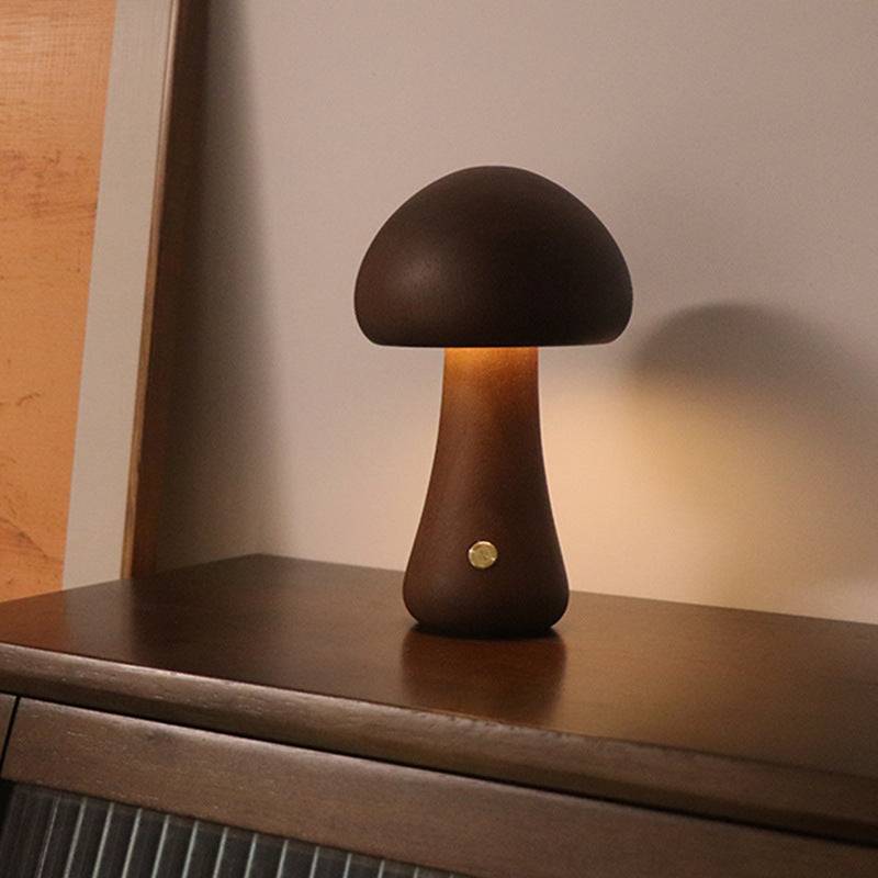 Mushroomlight - Draadlös Trä Svamp LED Nattlampa - A / Valnöt