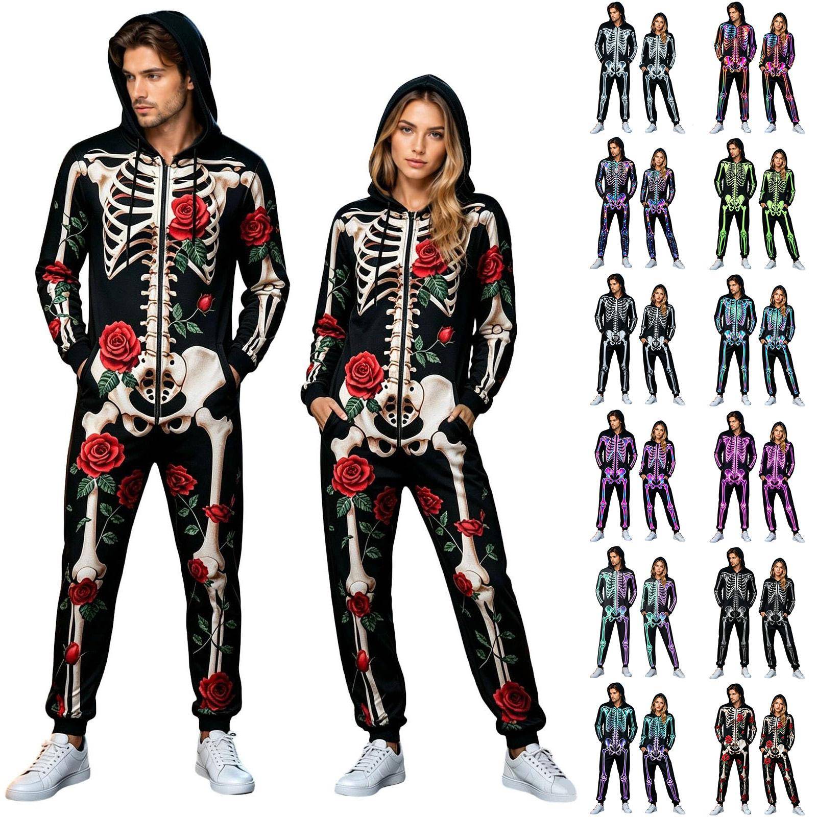 Unisex Vuxen Halloween Huvförsedd Jumpsuit Kostym för Män Kvinnor cm