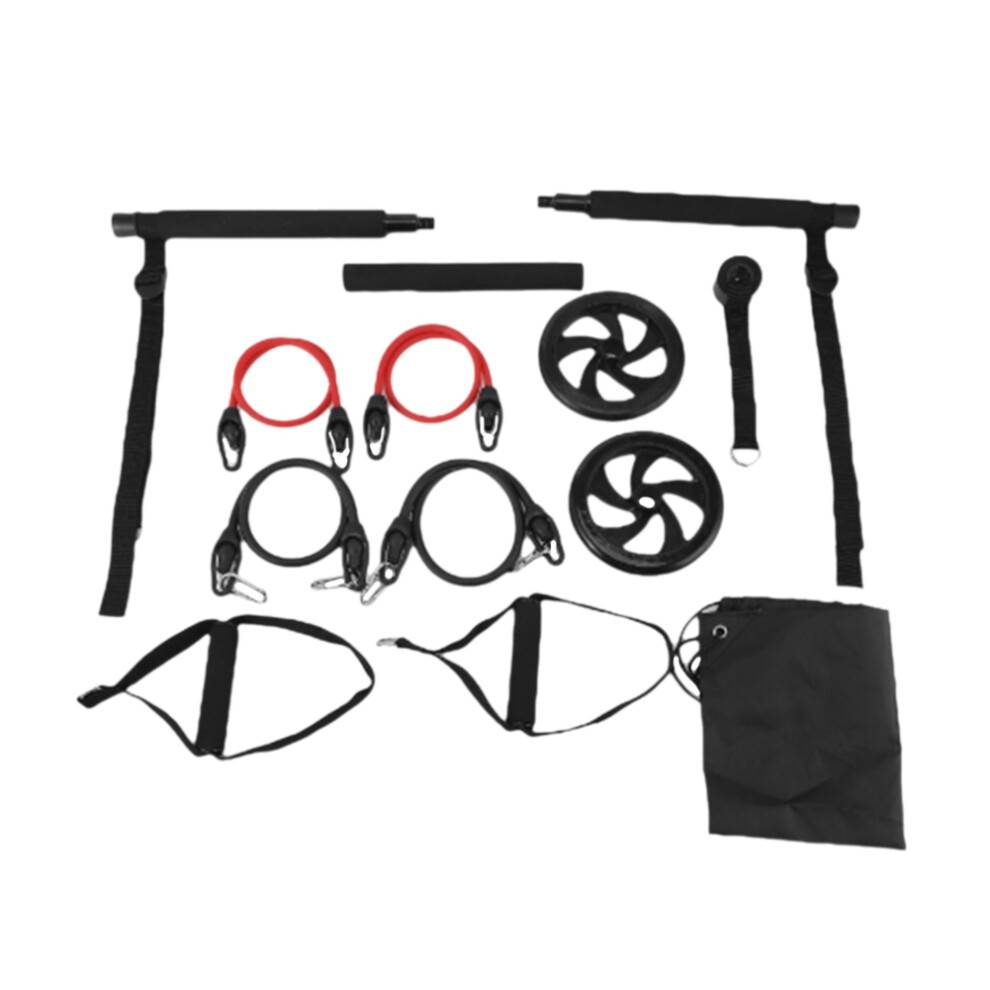 Pilates Bar Kit+Resistance Bands,Pilates Equipment Exercise Bar with Ab Roller, Portable Home Gym Yoga Fitness Bar Black