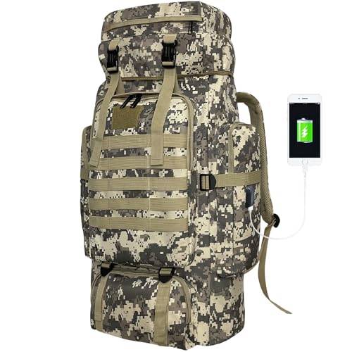 Vaupan vandringsryggsäck, 80 L camping militär taktisk ryggsäck med USB-laddningsport, vattentät stor reseryggsäck utomhus Molle-ryggsäck för män kvinnor (City Camo)