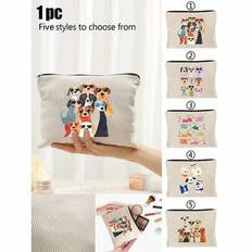 Cute Cartoon Dog Pattern French Print Corduroy Zipper Cosmetic Bag, Coin Purse, Pen Bag, Lightweight Multifunctional Cosmetic Storage Bag Teacher'S Da - White - Item 1 (1 Piece),Style 2 (1 Piece),Style 3 (1 Piece),Style 4 (1 Piece),Style 5 (1 Piece)