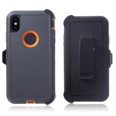 iPhone Xs Max beskyttelsesetui i kombimaterialer med stativ - Grå/Orange