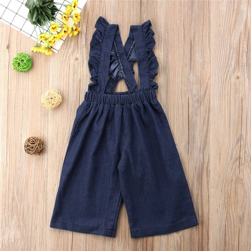 Pudcoco barn bebis flickor jeansoveraller med volangrem prickiga jumpsuit sommarfest byxkläder outfits 1-5t - Blå / 12m