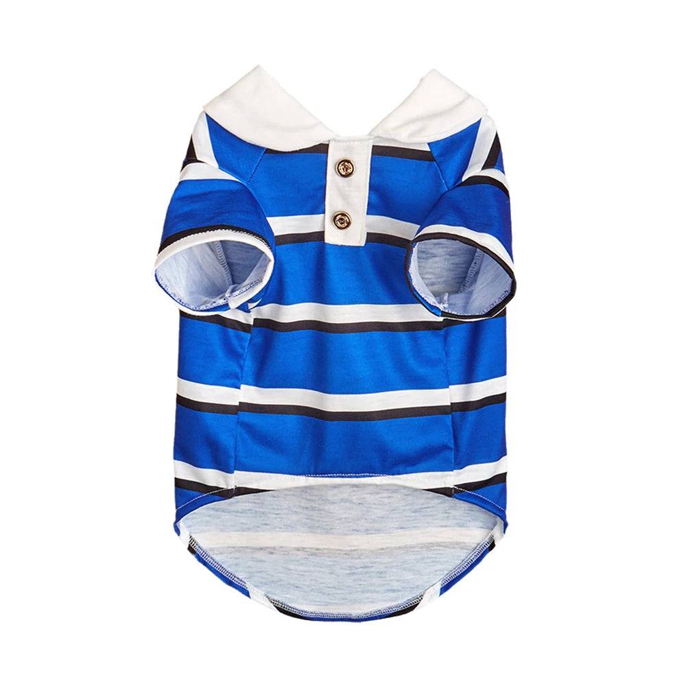Classic Stripe Polo Shirt for Cats & Small Dogs - Blue / SPC / M-chest 45cm (M-chest 45cm)