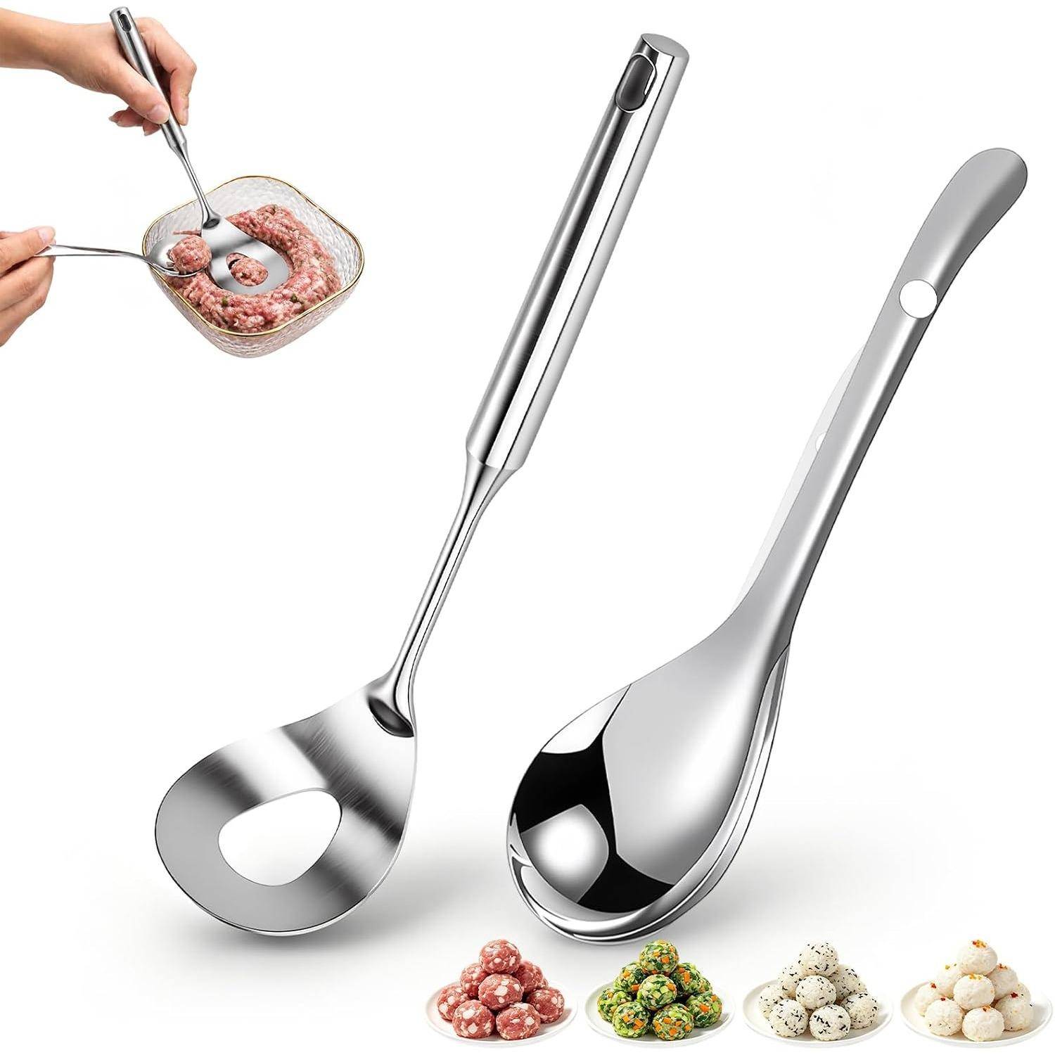 Köttbulleformare Sked, Köttbulleformare i Rostfritt Stål med Hål, Bekväm Förvaringsdesign, Långt Handtag, Kök Handgjorda Köttbullar, Räkbullar gray