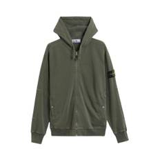 Stone Island, Sweatshirts & Hoodies, Herr, Grön, M, Klassisk Zip Hoodie med Tvättad Look