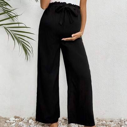 Maternity enfärgade avslappnade eleganta baggy boxiga byxor med knuten midja och vida ben, höst, för utgång, hemmabruk och fotografering, svart (L,M,S,XL,XS,XXL,XXXL)