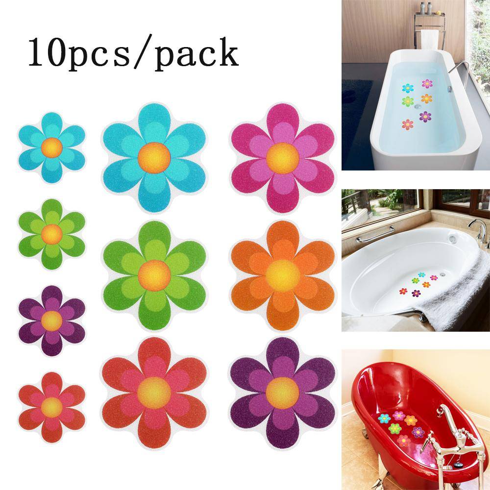 10 st Halkskydd Badkar Blomma Applikation Färgglad Blomma Självhäftande Halkfri Badkarsmatta Badkar Halkskydd Blomma Applikation