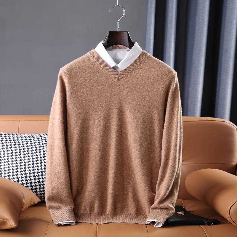 Herrtröja 100 % ull Vinterstickad tröja Hösttröja Man Cashmere Tröjor Stickad topp Långärmad cm
