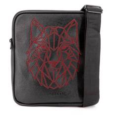 Sacoche similicuir texturé avec broderie rouge loup safiano 22x25x2cm Homme BILL TORNADE Petit svart