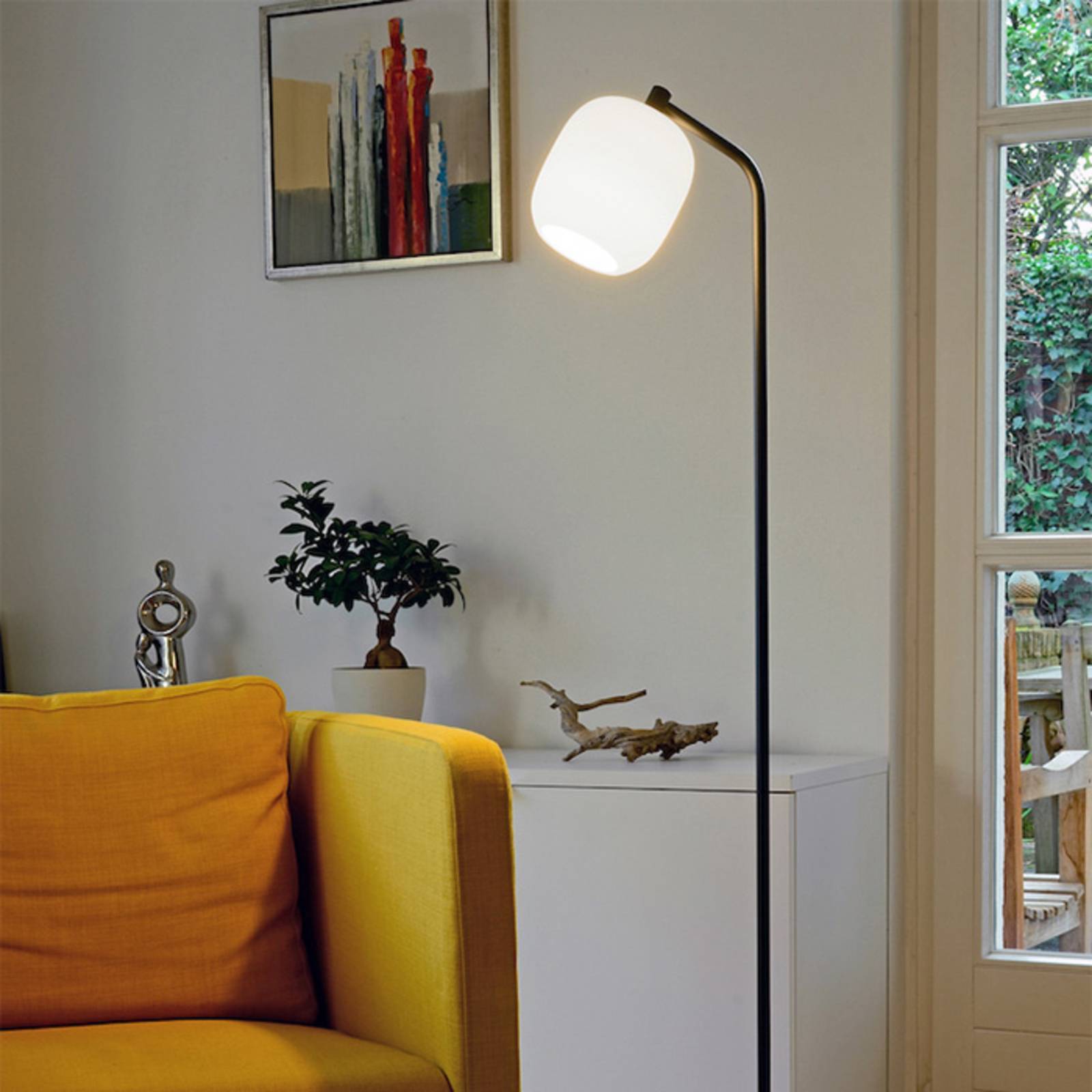 Casablanca Golvlampa Bagan, Vitt / opal, Vardagsrum / matsal, Glas, Golvlampa