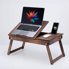 Vigo laptopstativ i trä för säng, justerbart laptop-knäskrivbord och knäbricka med inbyggd förvaring, vikbar och ergonomisk design för läsning, skrivande och arbete (valnöt)