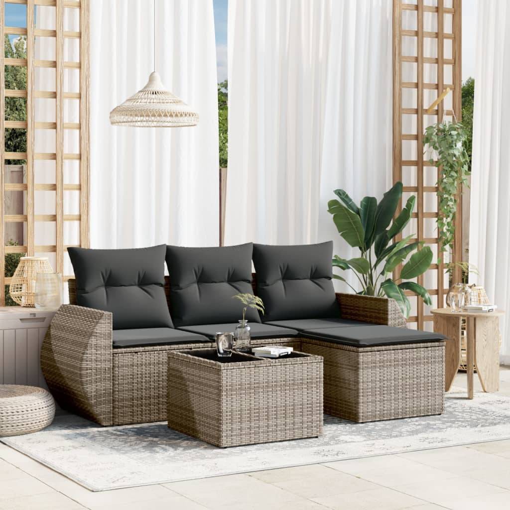 Sofasæt Til Haven 5 Dele Med Hynder Polyrattan - Grå / Med bord