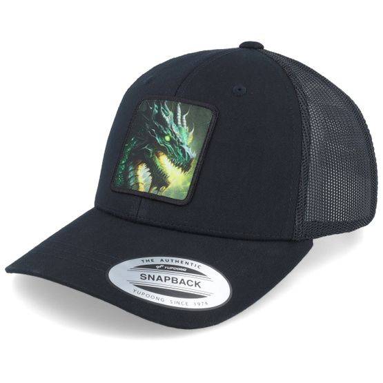 Kiddo Cap - Svart trucker Keps - Kids Green Dragon Black Trucker @ Hatstore