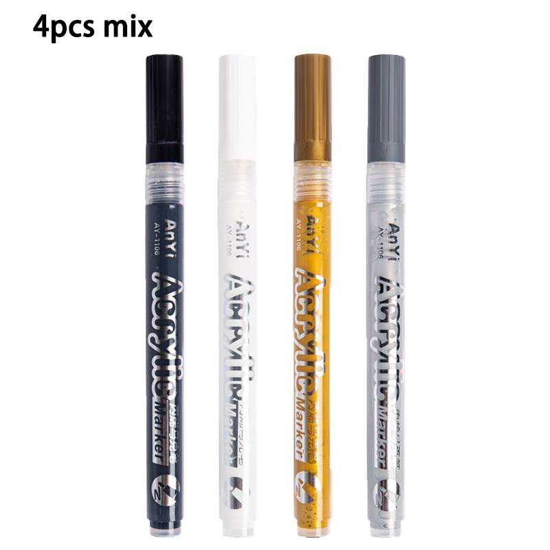 TEMU 4pcs Fine Tip Acrylic Marker Pen-/golden/silvery Ink, Quick-drying, Suitable For Rock Painting, Ceramic, Glass, Canvas, Metal, Wood, Crafts, Ideal For Artists, Hobbyists & Beginners