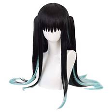 HIROAKIYA Muichiro Tokito Wig, Demon Slayer Kimetsu no Yaiba Muichiro Tokito Cosplay Wig Clip Ponytails with Wig Cap