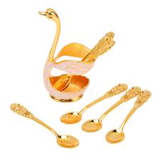 6Pcs Aluminum Coffee Spoon Set with Swan Base Holder for Dessert Ice Cream Tea Spoon Set