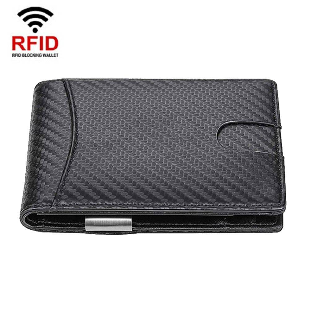RFID-blockerande plånbok i PU-läder – Svart kolfiber