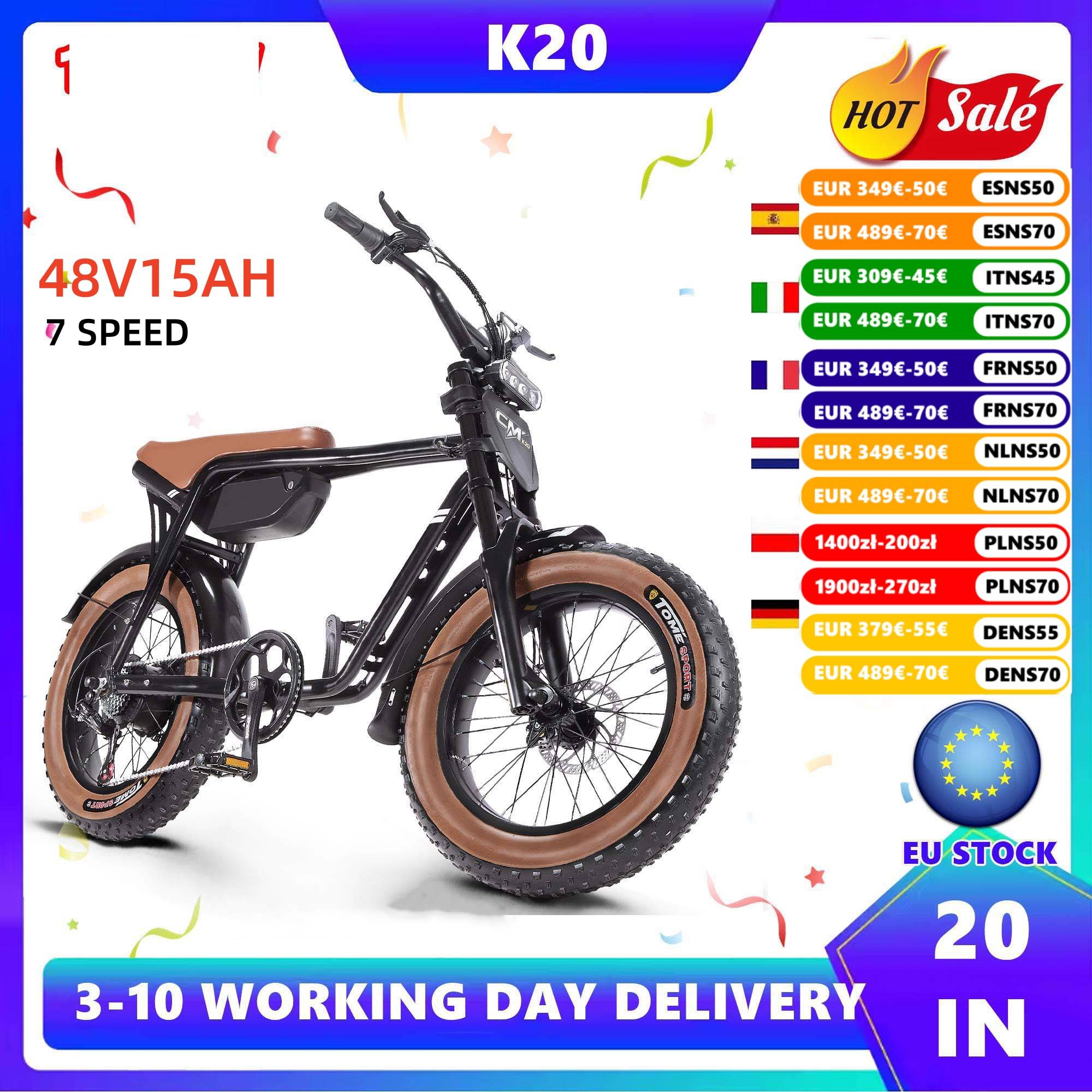 CMACEWHEEL K20 Electric Bicycle For Adult eBIKE Brushless Motor 48V15Ah Fat Tire Electric Bike 20In Electric Mountain Bike EU Stock