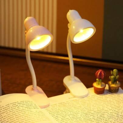 1 st mini bärbar boklampa med klämma, inklusive batteri, justerbar arm, läslampa för sängbord, mini läslampa, nattläslampa för sovrummet - varmt ljus (Vit,rosa,svart,rosröd,marinblå,gul,orange)