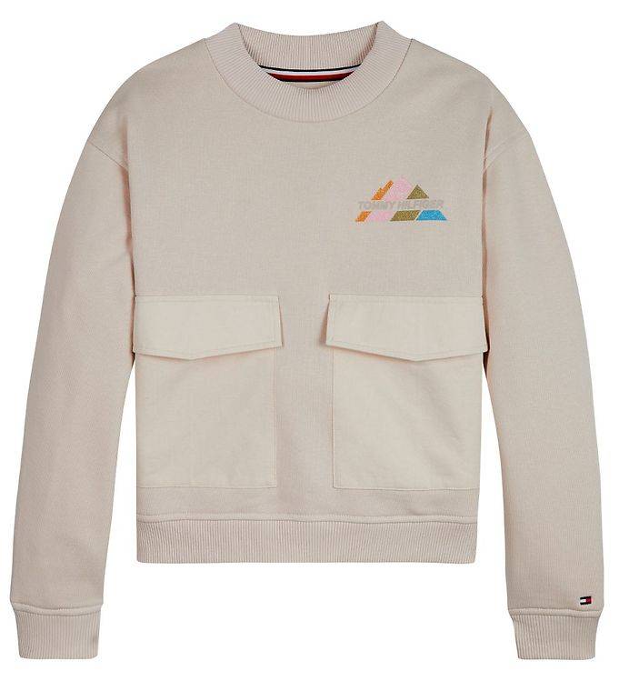 Tommy Hilfiger Sweatshirt - Slät Stone - Tommy Hilfiger - 10 år (140) - Sweatshirt
