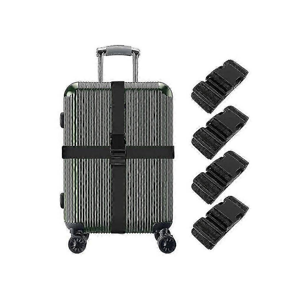 (BLACK) Luggage Straps, 4Pcs Wide Travel Secure Belt for Suitcase with Name ID Card