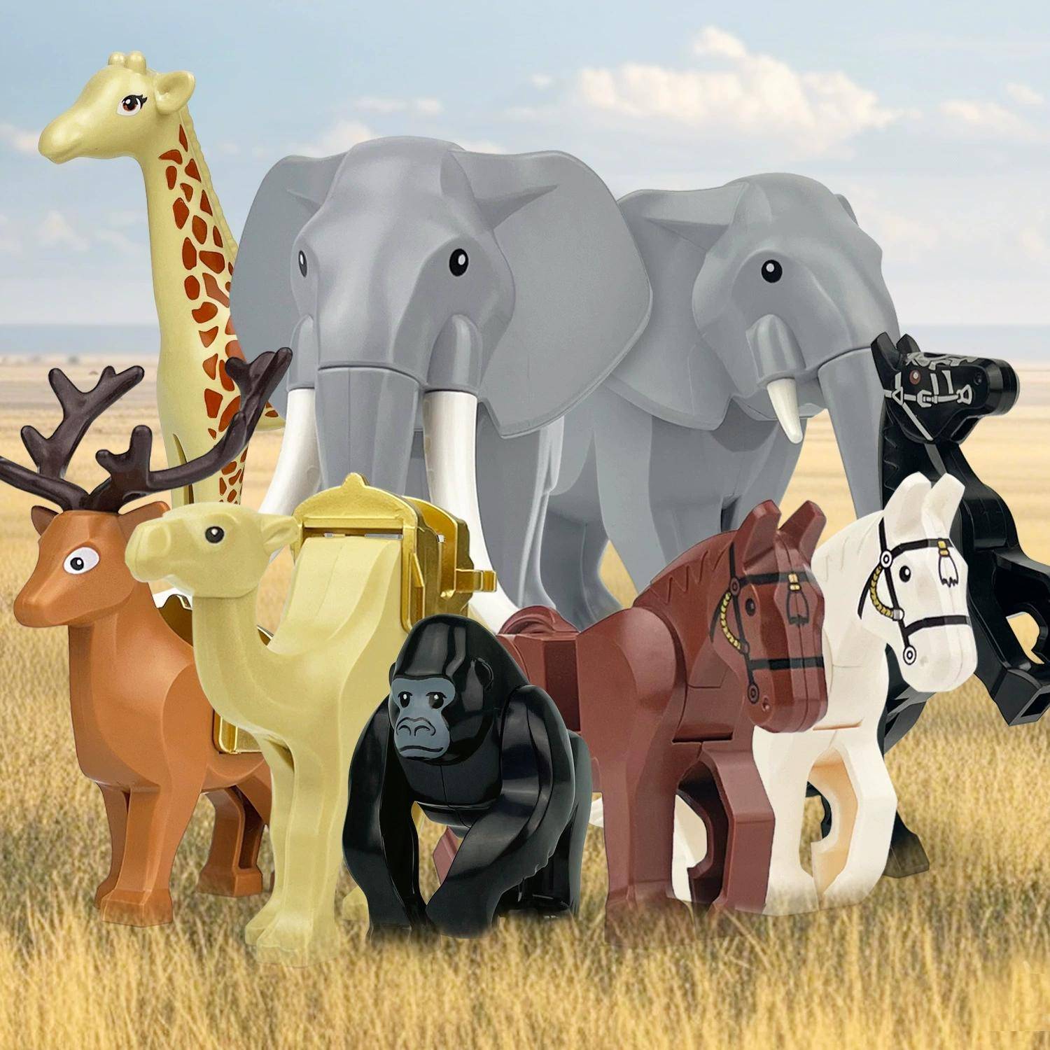 NY Djur Världsscen Elefant Hane Elefant Kamel Älg Gorilla Giraff Häst Delar Byggklossar Modellset Klossar Barnsatser