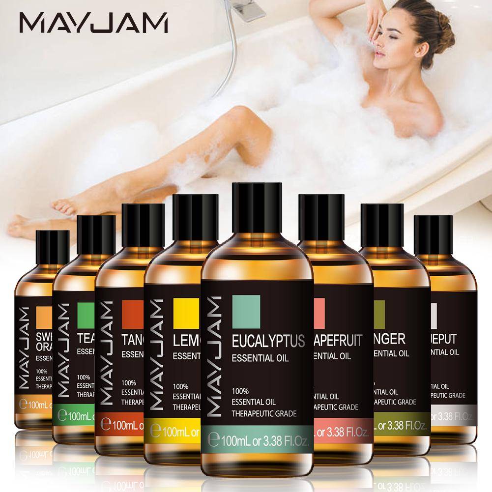 MAYJAM 100ml Naturliga & rena eteriska oljor Pepparmynta Tea Tree Lavendel Ros Doftoljor för hemmabad Stress Lindra Hjälp Sova black