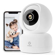 Woox Überwachungskamera innen, 360 Grad Kamera überwachung innen mit Zwei-Wege-Audio/Bewegungserkennung/Nachtsicht, 1080P WLAN Kamera Indoor Arbeitet mit Alexa, Hundekamera mit App für Hausstier/Baby
