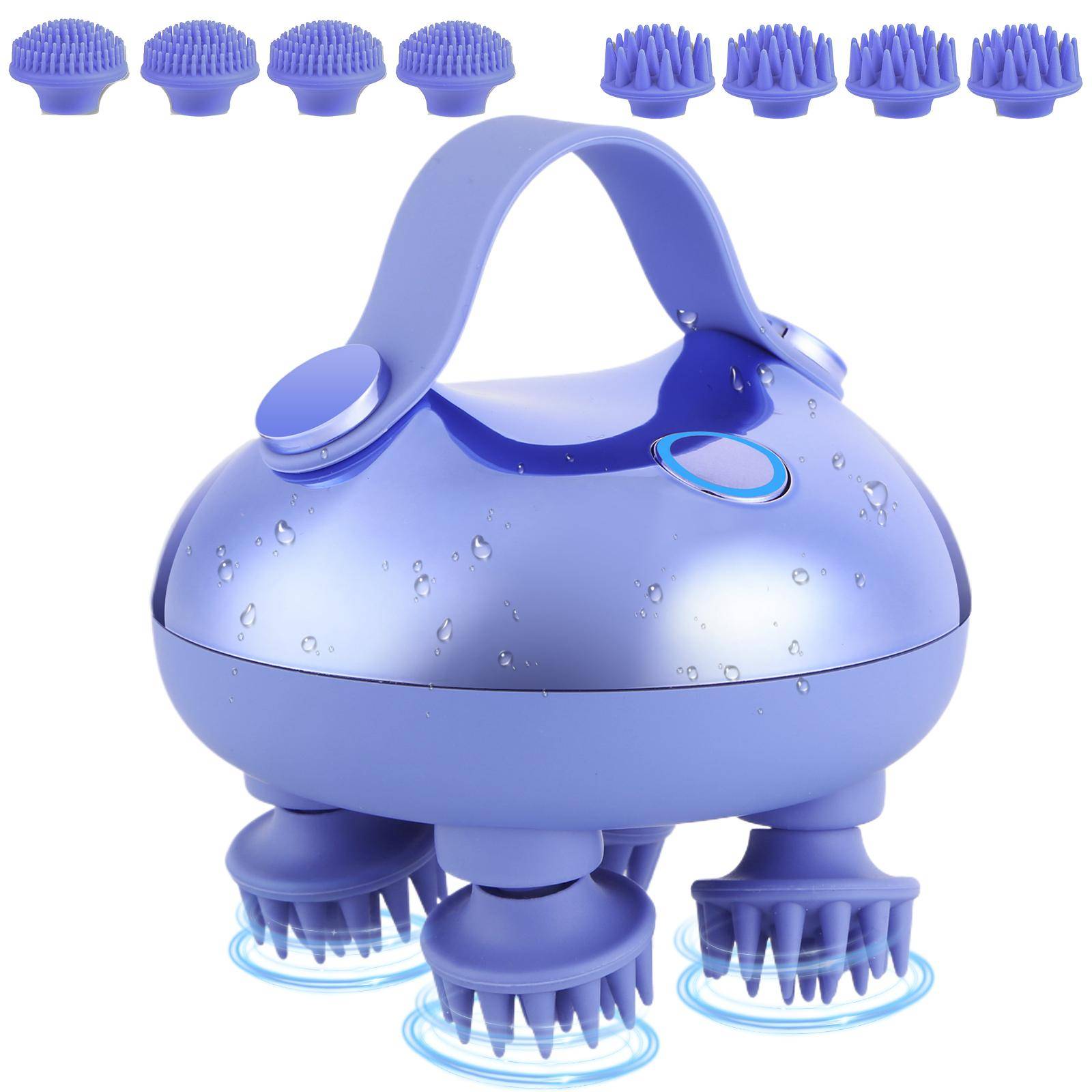 Electric Scalp Massager with 8 Silicone Massage Heads Scalp Kneading Vibrating Device IPX7 Waterproof for Body Relaxation violett