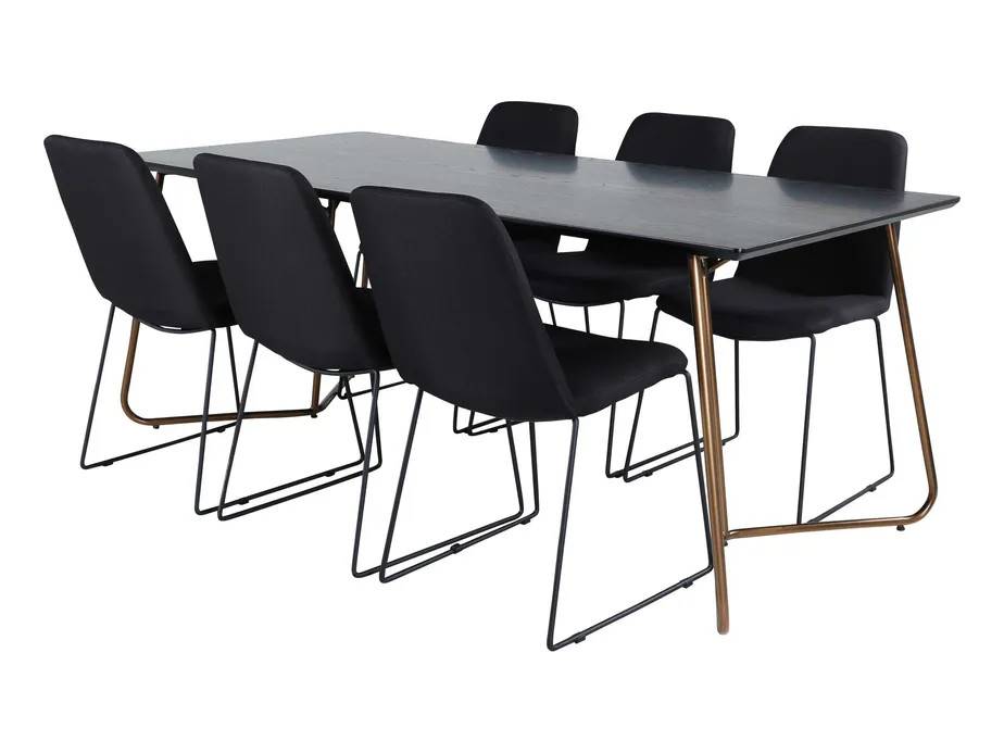 Venture Design Petra & Muce matgrupp Svart/svart 6 stolar & bord 190 x 90 cm